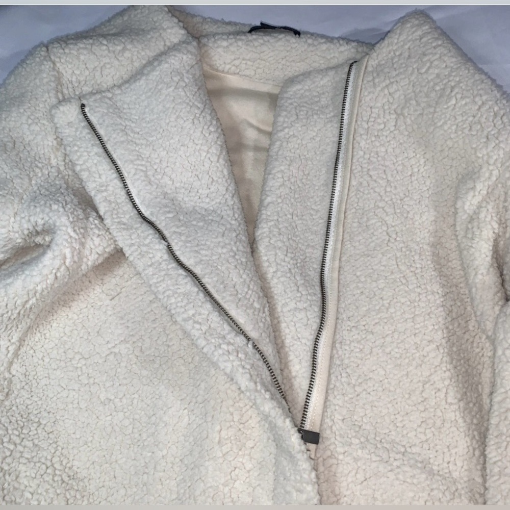 Banana Republic Off White Cream Faux Fur Teddy Jacket Women’s Large Side Zip - Picture 7 of 7